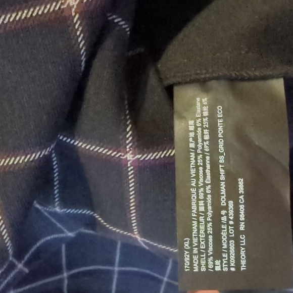 New Theory Dolman Shift Black Grid Pointe Eco Dress XL - Picture 3 of 6